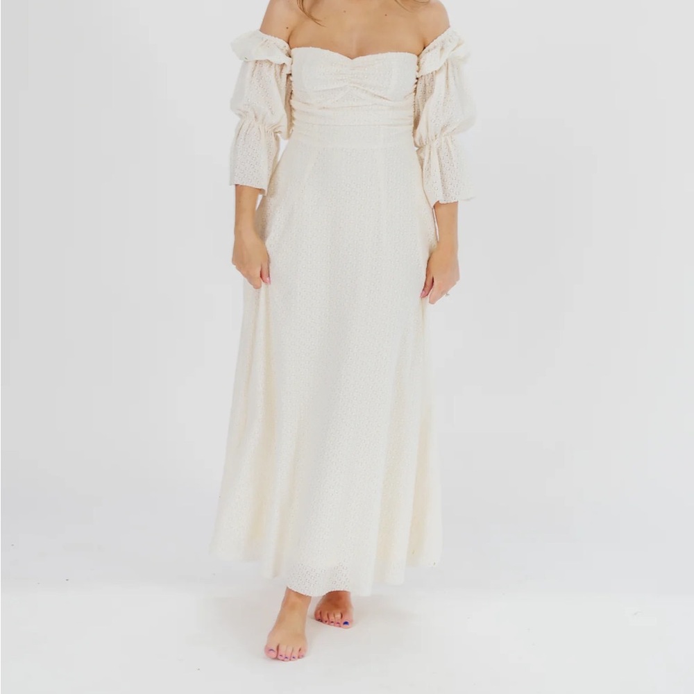 Worth Collective Corrine Tiered Sleeve Maxi Dress with Pockets in Cream NWT